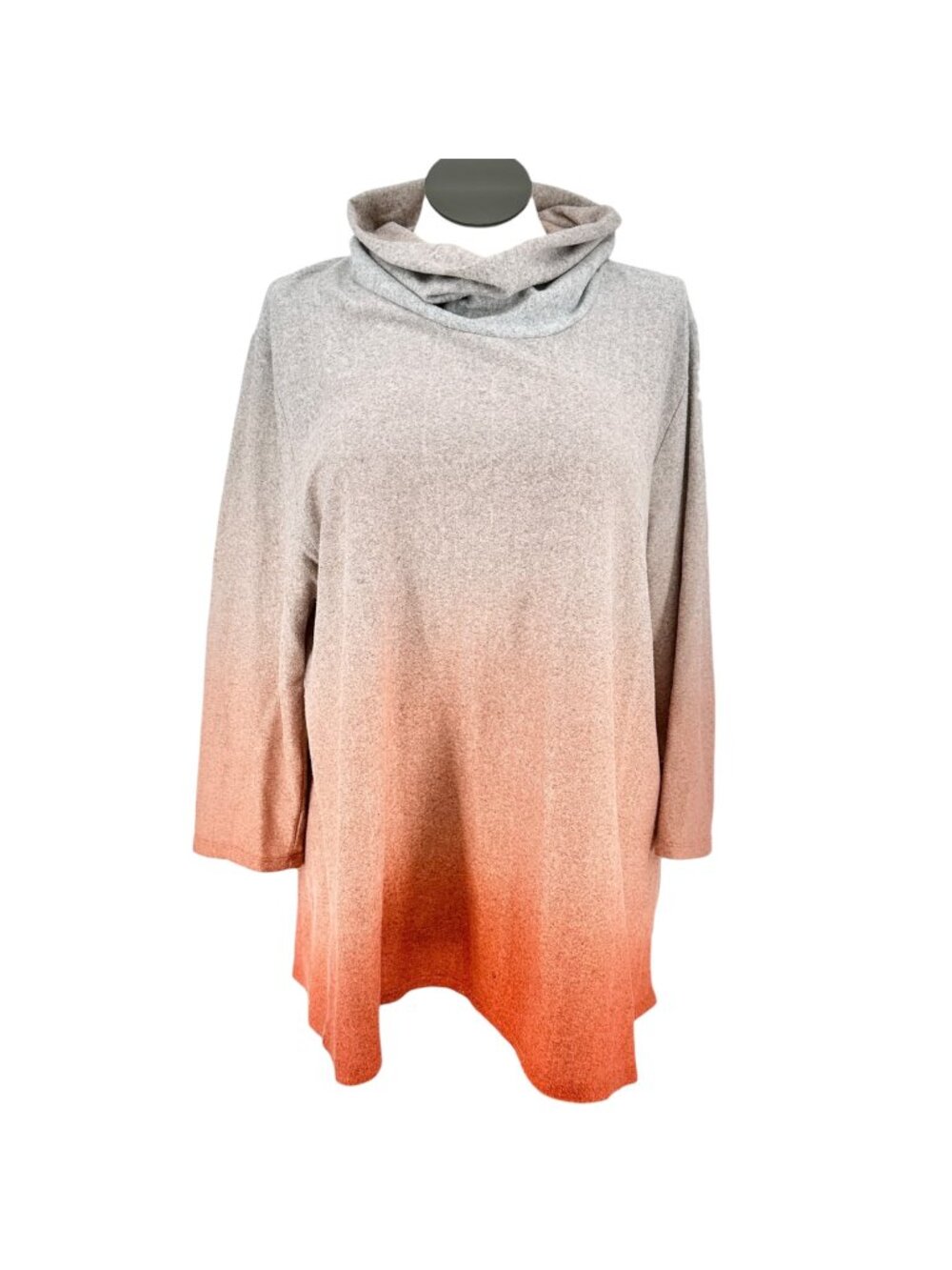 New Directions Tunic Sweater Womens Curvy 2X Gray to Orange Ombre Cowl Neck LS